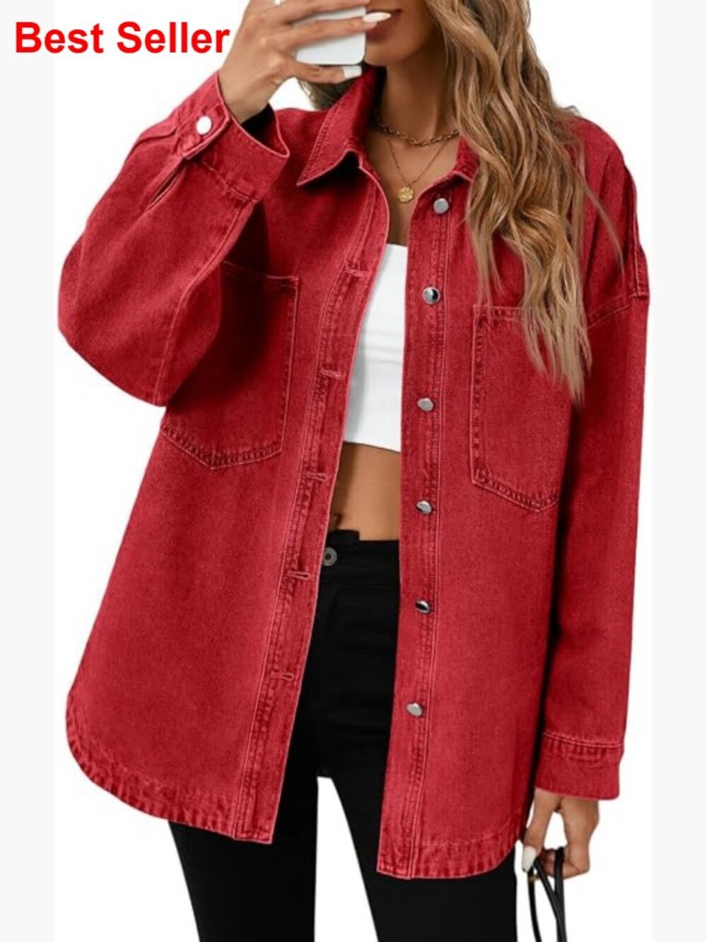 Oversized Denim Shirt Jacket Button Down Long Sleeve Fall Casual Jean Shacket